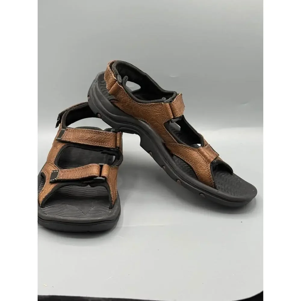 Lands’ End Men’s Leather Hiking Sandals Brown Adjustable Straps Size 10